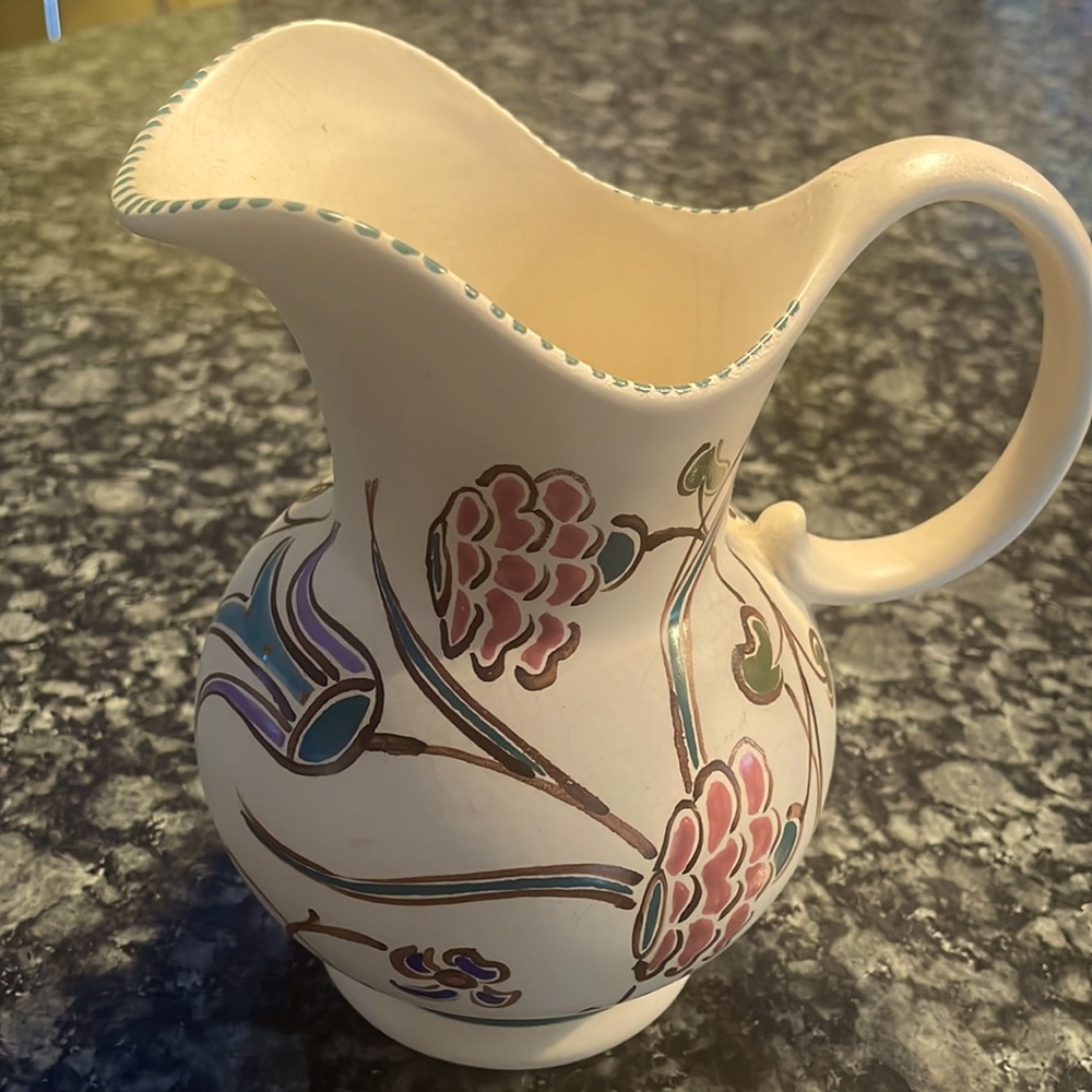 1930s Honiton Devon English Pottery Hand Painted‎ “Lymton” Floral Pitcher
